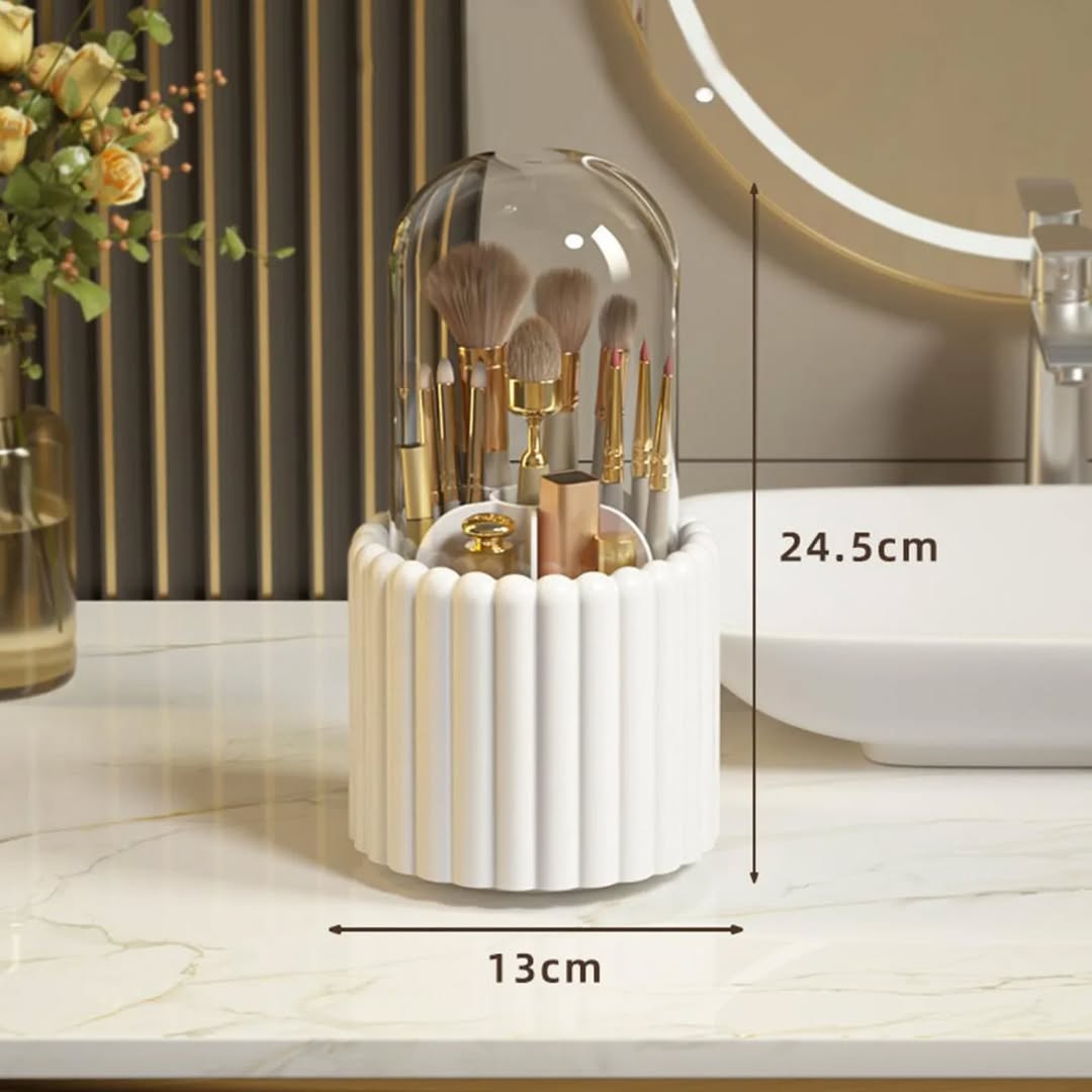 360° Rotating Makeup Brush Holder with Lid Cosmetic Storage Makeup Box Jewelry Container Organizer 15200