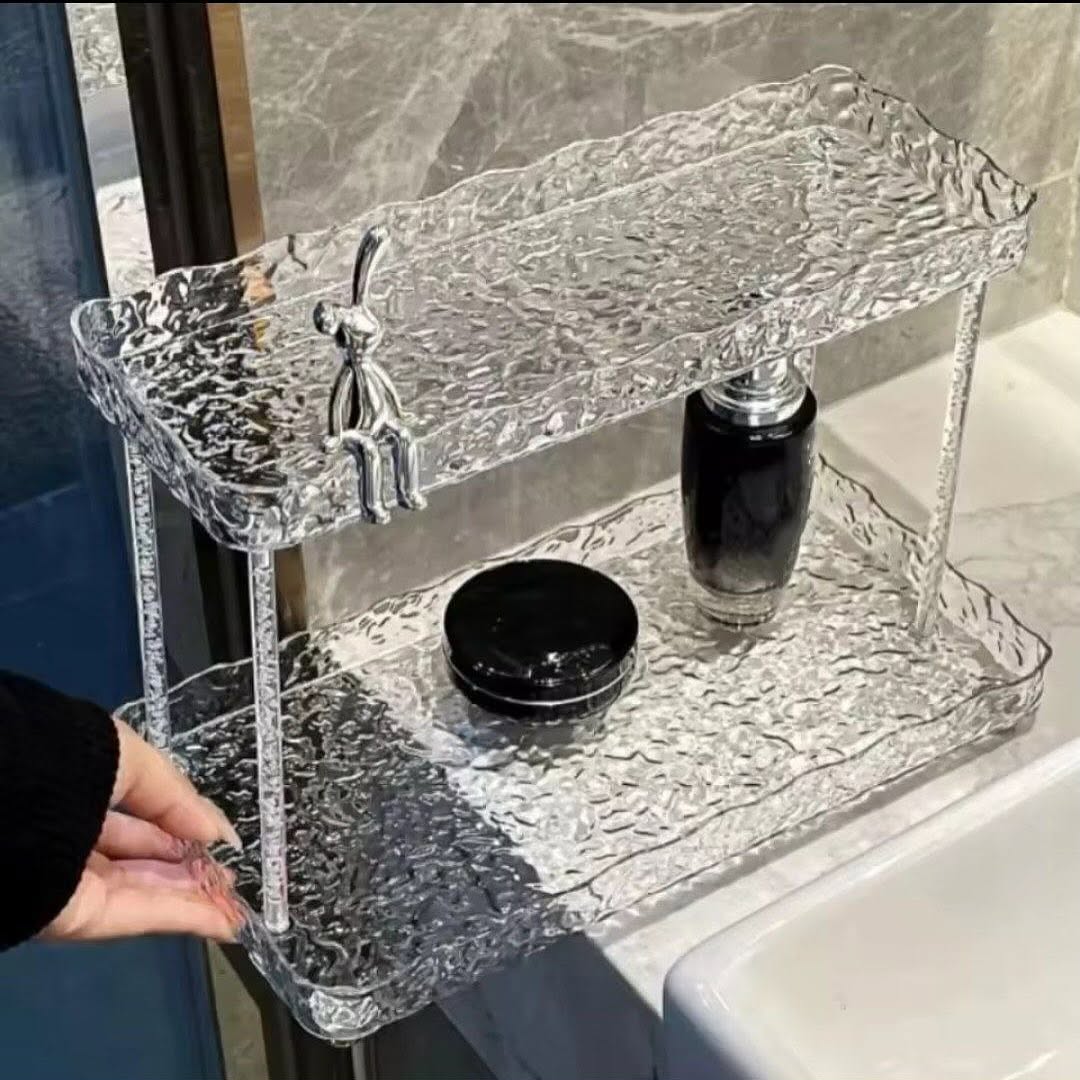 Rabbit Diamond Pattern 2-Tier Acrylic Makeup Cosmetic Organizer