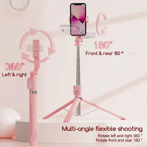 3in1 Selfie Stick Tripod With Wireless Remote And LED Fill Light (Color Black)