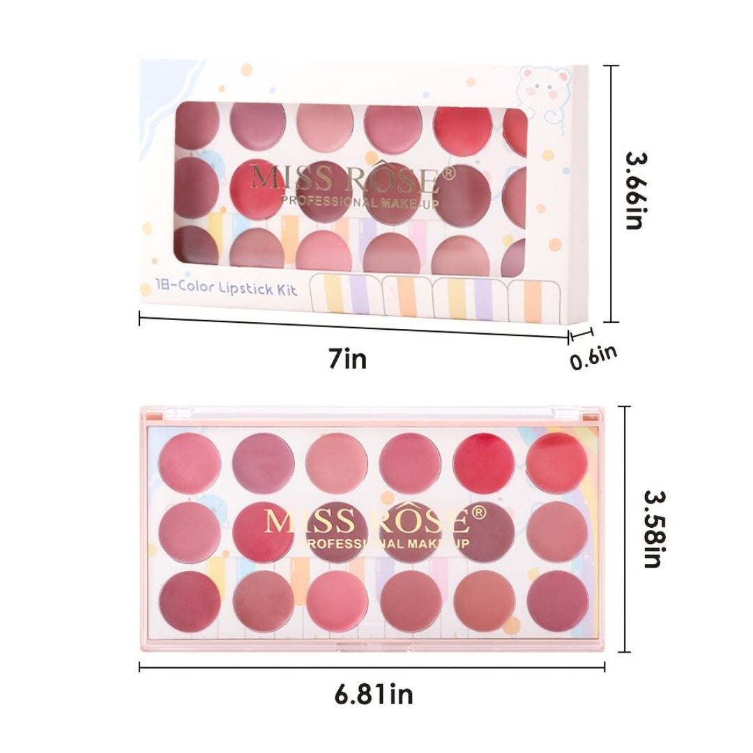 Miss Rose 18 Colors Matte Long Lasting Waterproof Nourishing Lip Cream Palette