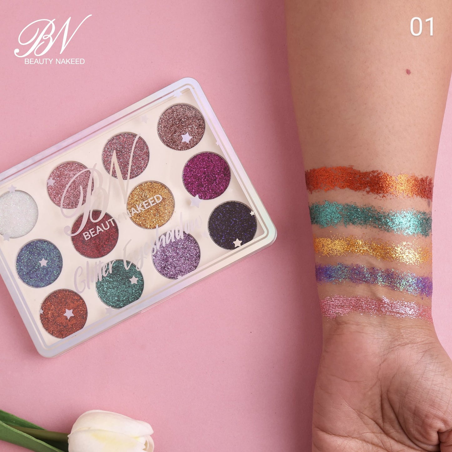 Beauty Nakeed BN 12 Shades Glitter Eyeshadow Palette