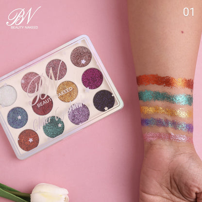 Beauty Nakeed BN 12 Shades Glitter Eyeshadow Palette