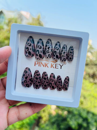 Leopardl Print False Nails – Full Cover, Stylish Stiletto Shape