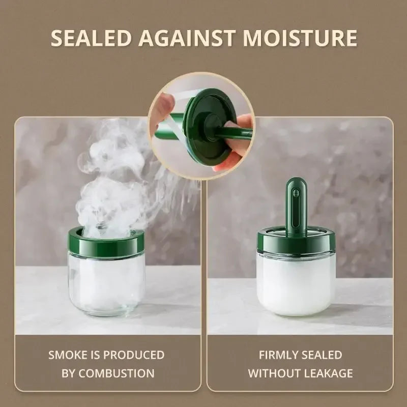 Glass Seasoning Bottle with Telescopic Spoon Leak Proof and Moisture-Proof Seasoning Jar 3pcs Set