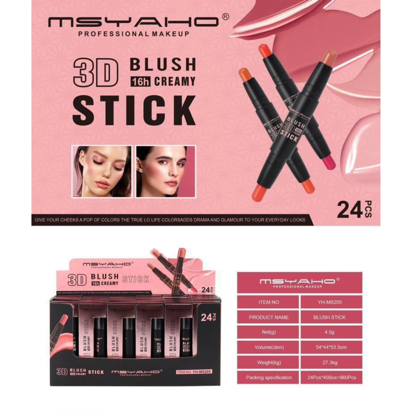 MSYAHO 2in1 3D Blush Stick Pack of 6
