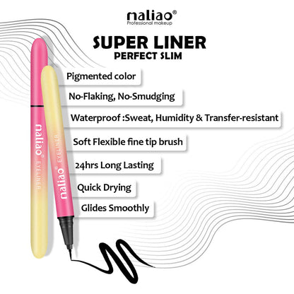 Maliao Super Liner Perfect Slim Waterproof No-Flaking No-Smudging Fine Tip Brush Eye Liner