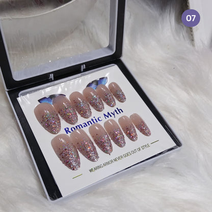 Romantic Myth Diamond Dust Glitter Press-On Nails Cat's Eye Nail