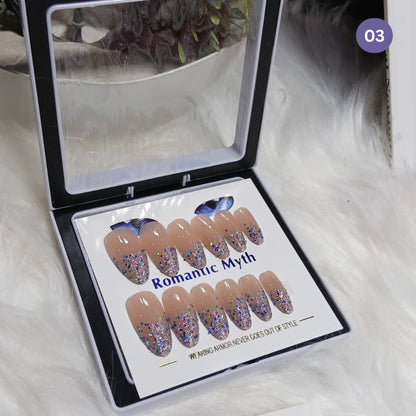 Romantic Myth Diamond Dust Glitter Press-On Nails Cat's Eye Nail