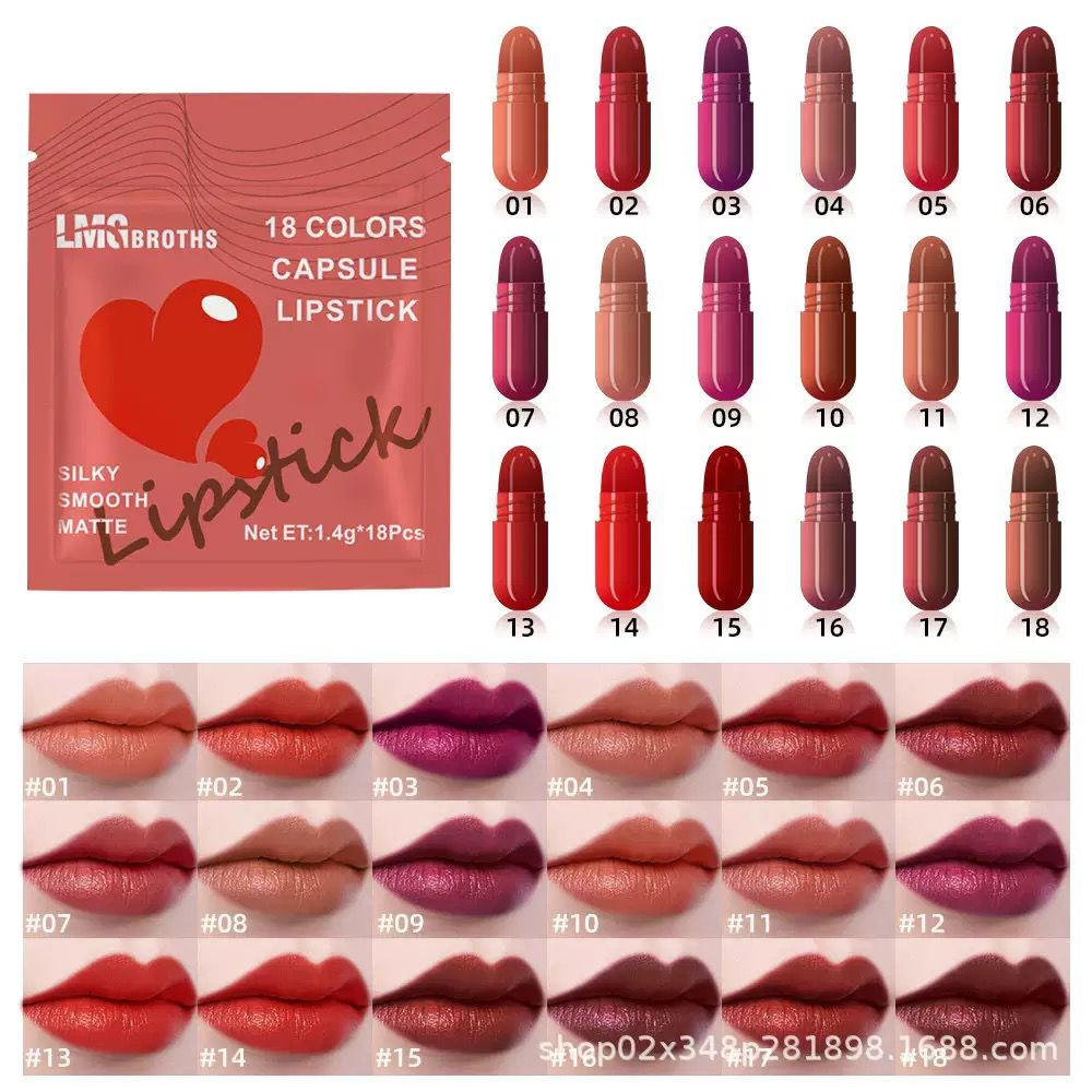 18-Color Capsule Lipstick Set – Silky Smooth Matte Finish Mini Lipstick Pods (Travel Size & Portable)