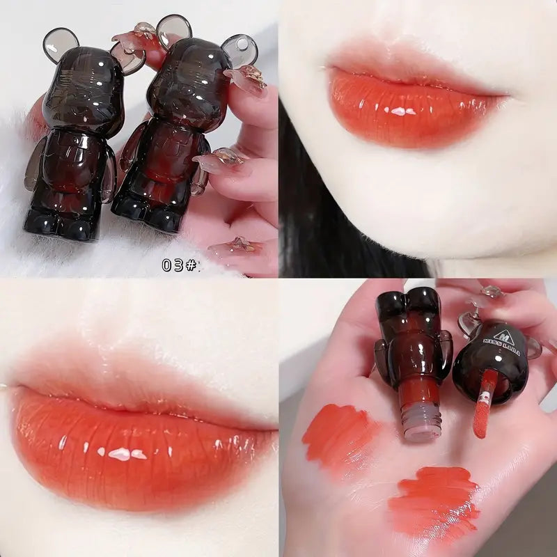 Miss Lara Cute Korean Black Bear Lip Gloss Lip Glaze Long-Lasting Mirror Shine Lip Tint