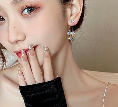 New Front Back Drop Crystal Flower Earrings
