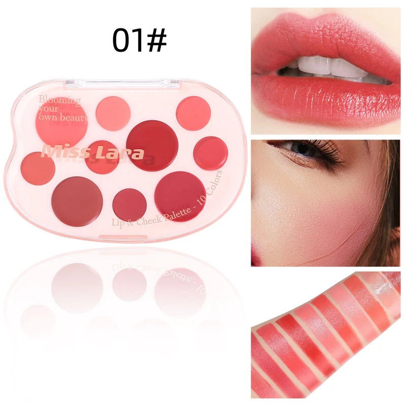 Miss Lara Aesthetic Lip & Cheek Cream 10 Colors Palette