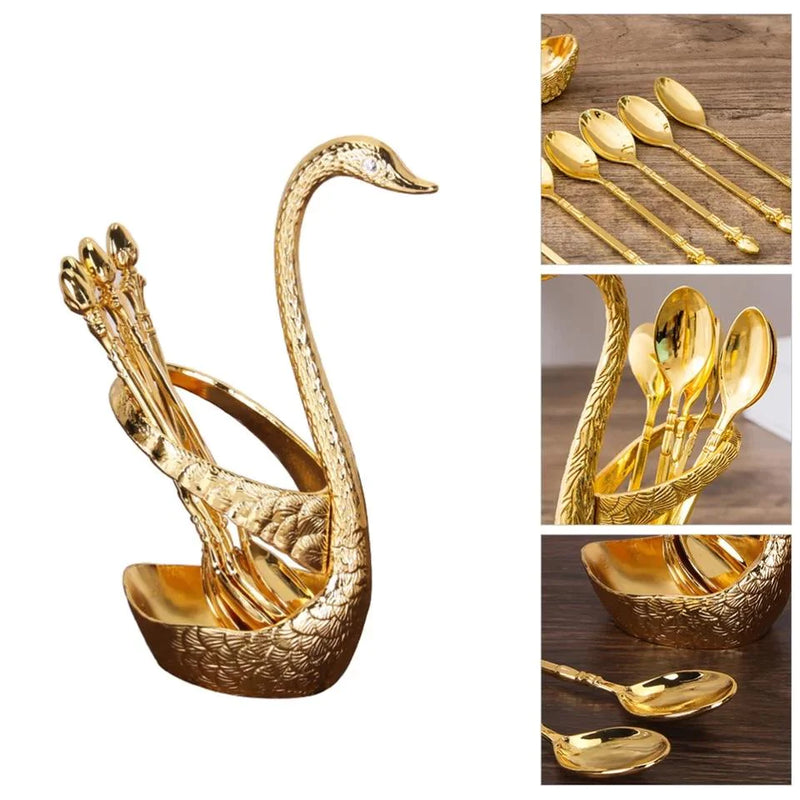 Swan Shaped Spoon Set Holder Stainless Steel