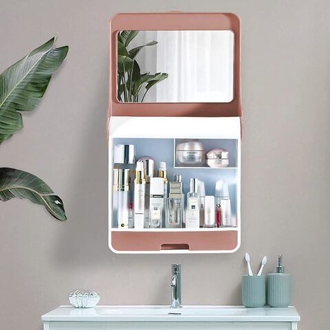 Multi Functional Wall Mounted Bathroom Dressing Cosmetic Organizer With Mirror