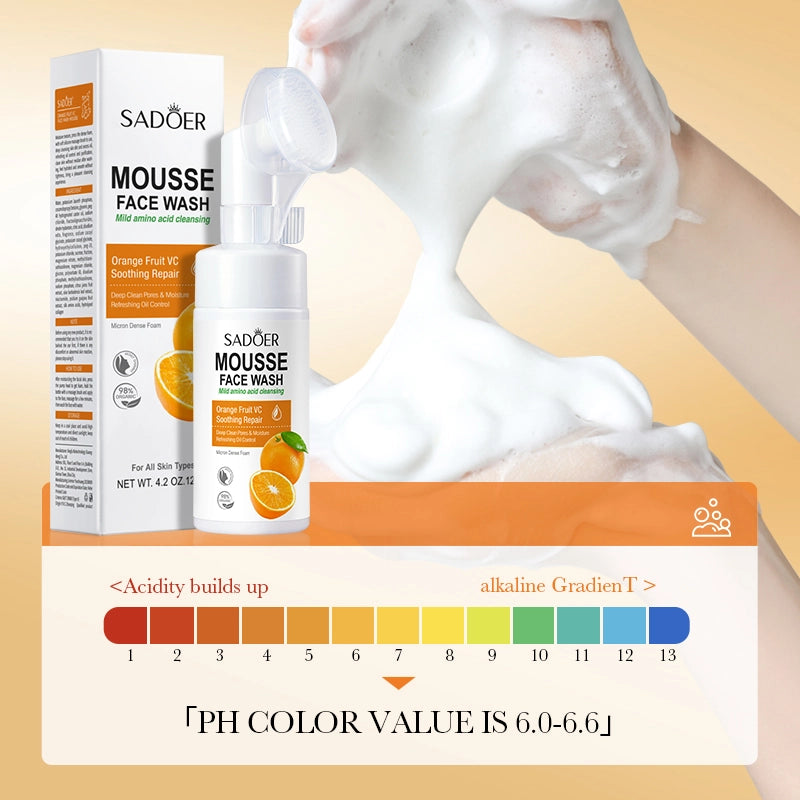 SADOER Orange Fruit VC Mousse Face Wash Amino Acid Deep Clean Pores Moisturizing Foam Cleanser 120ml