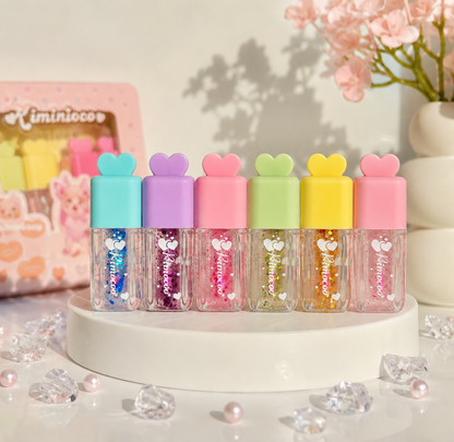 Rimocoo Glitter Lip Oil Set Long Lasting Shine 6Pcs Set