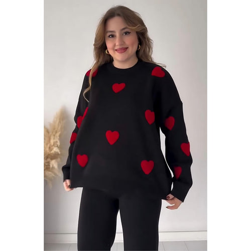 Premium Fleece 2 Piece Heart Print Co-Ord Set For Winter