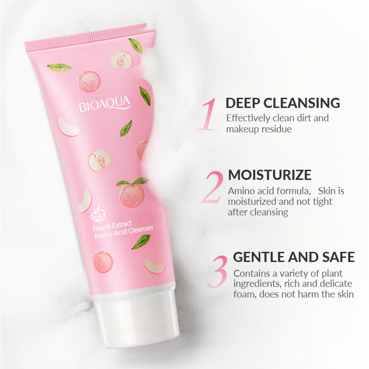 Bioaqua Peach Cleanser Foam Amino Acid Clarifying Facial Skin Cleansing