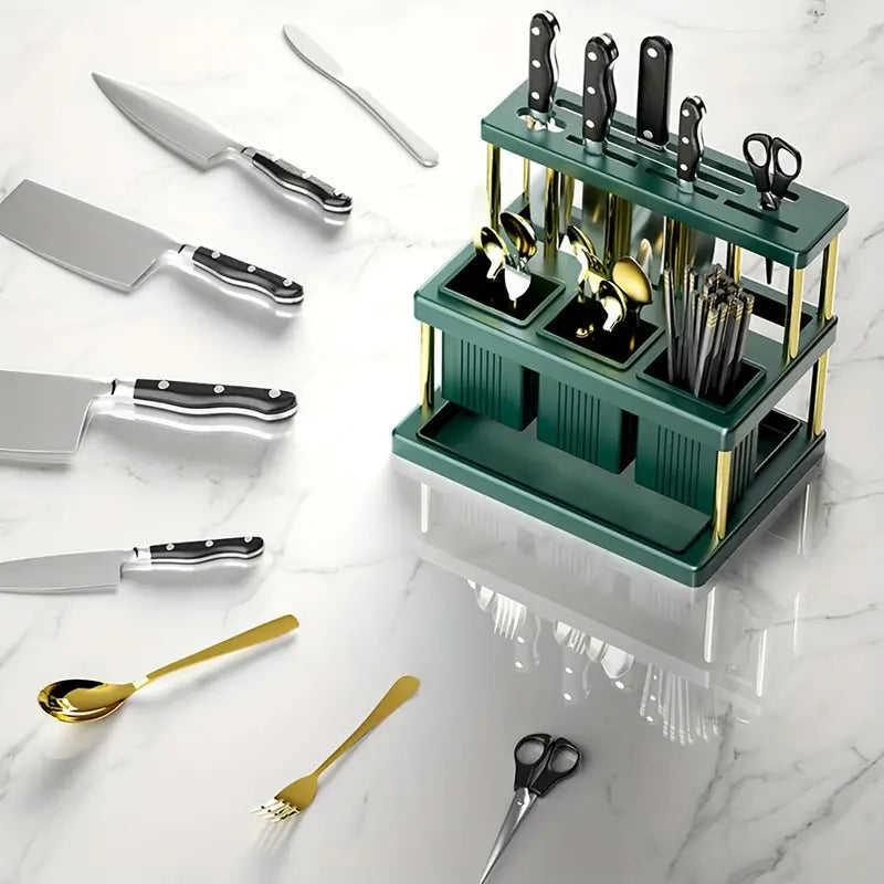 Multifunctional Luxury Knife And Fork Storage Rack Knife Holder Chopsticks Cage Cutlery Organizer Countertop Storage Rack