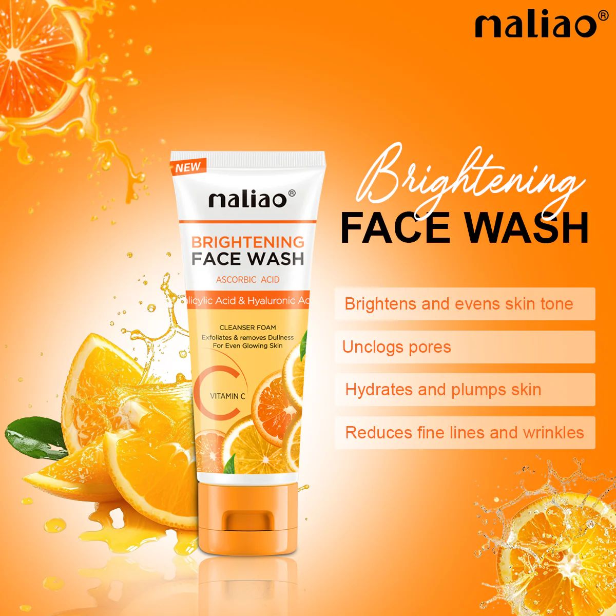 Maliao Brightening Face Wash Ascorbic Acid Vitamin C Face Wash With Vitamin C & Turmeric - Illuminate Your Skin