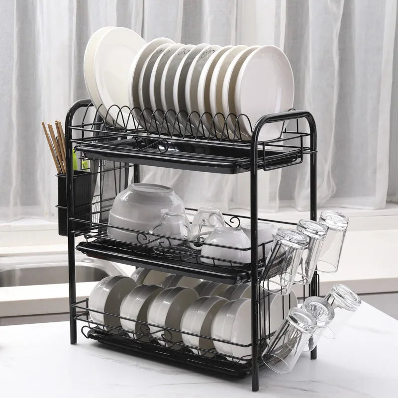 Multifunction 3 Layer Kitchen Sink Shelf Dish Drainer Rack Drain Rack Iron Material