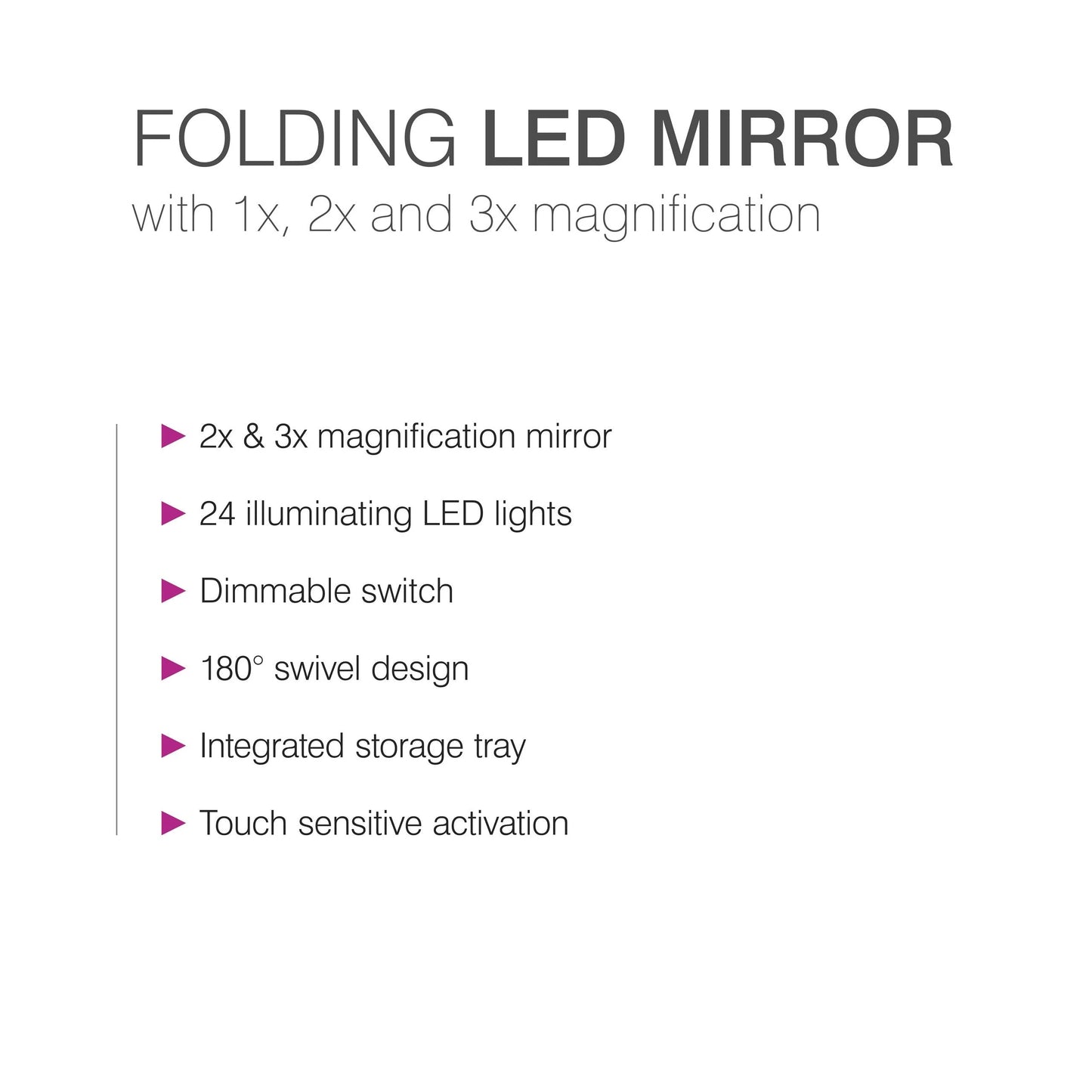 24 LED Touch Dimmable Sensor Foldable Led Mirror with 2 & 3X Magnification