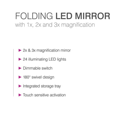 24 LED Touch Dimmable Sensor Foldable Led Mirror with 2 & 3X Magnification