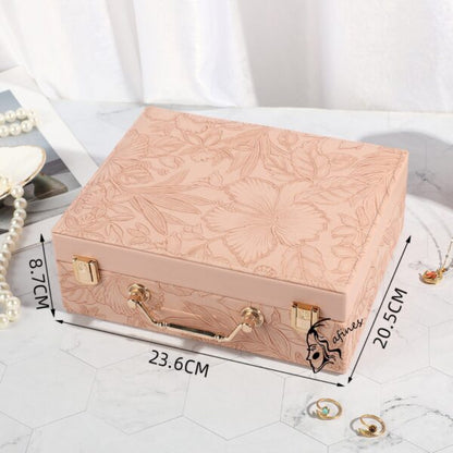 Multipurpose Luxury Self Textured Leather Jewelry Case Large Size With Mirror BT-07