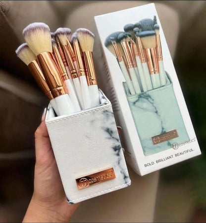 BH COSMETICS SIGNATURE MARBLE AND ROSE GOLD MAKEUP BRUSH SET WITH HOLDER – 13 PIECES