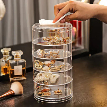 Transparent Round Layer 360 Rotatable Jewelry Storage Box