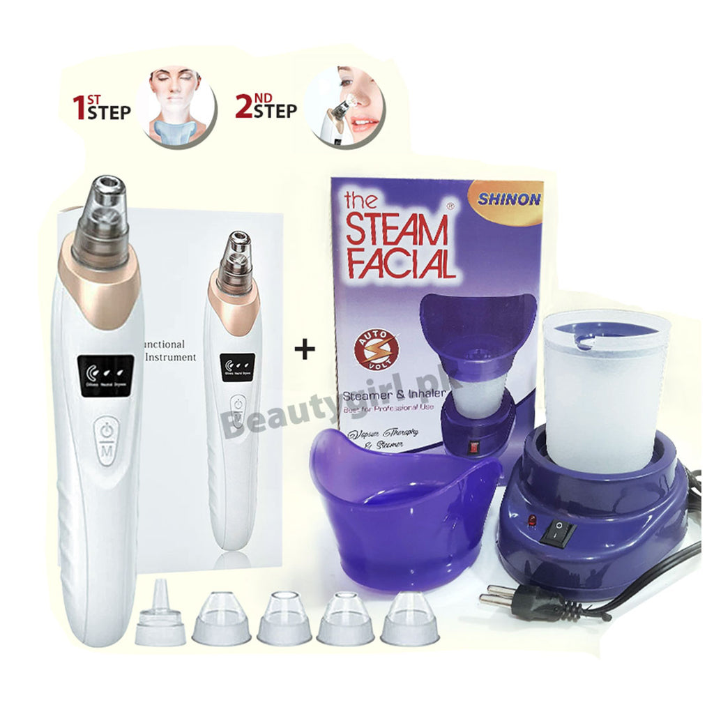 5 in 1 Rechargeable Digital Blackhead Remover + Facial Steamer For Face Steam & Inhaler