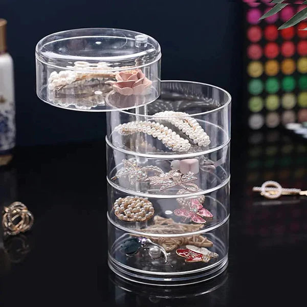 Transparent Round Layer 360 Rotatable Jewelry Storage Box