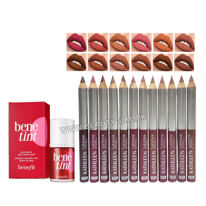 KATHLEEN Lipstick Pencil 12Pcs Set + Benefit Benetint Cheek & Lip Stain 12.5ml