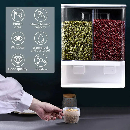 Wall Mounted Transparent Grain Storage Box Space Saving Cereal Dispenser Container