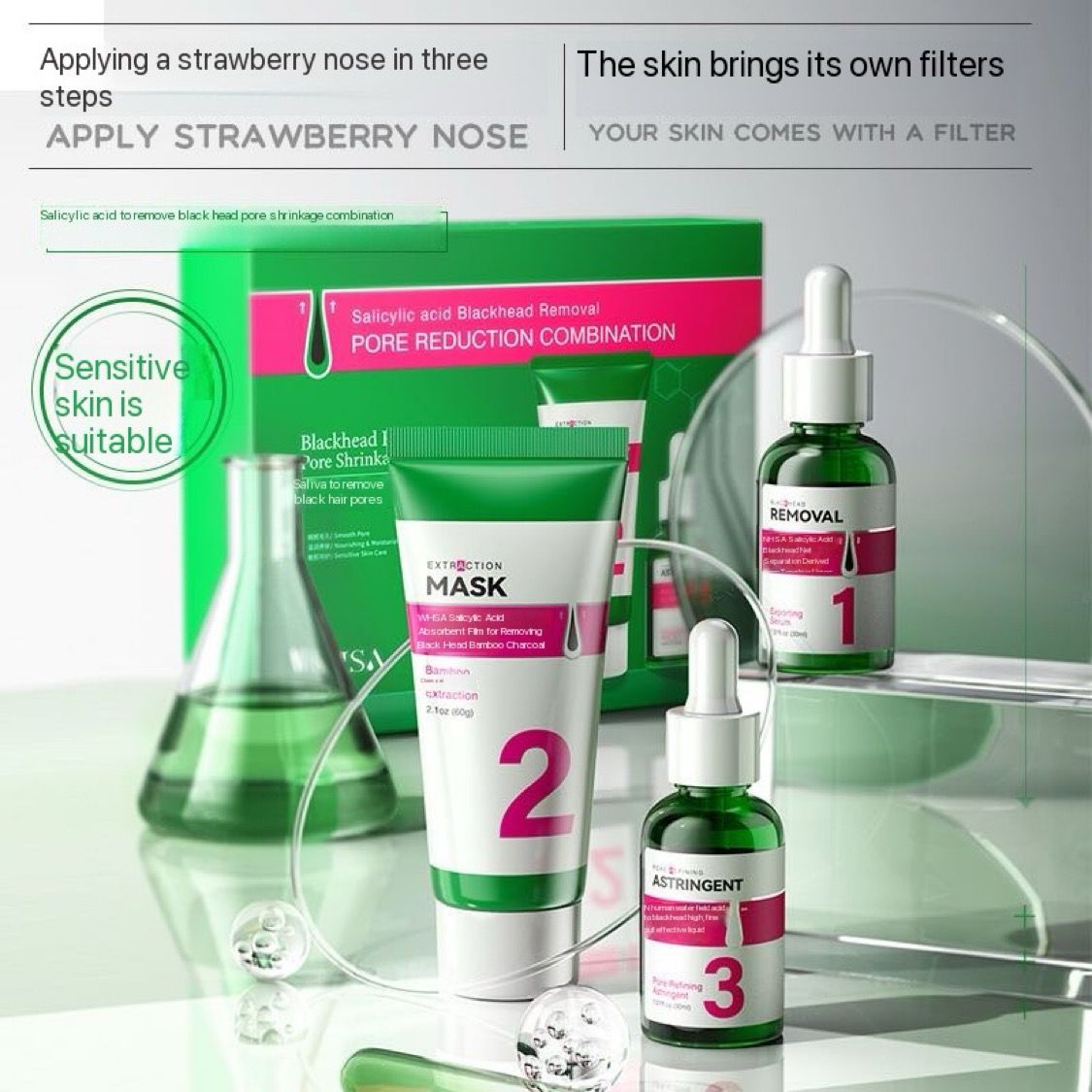 WHSA Salicylic Acid Blackhead Removal Pore Reduction Combination Skin Care Set