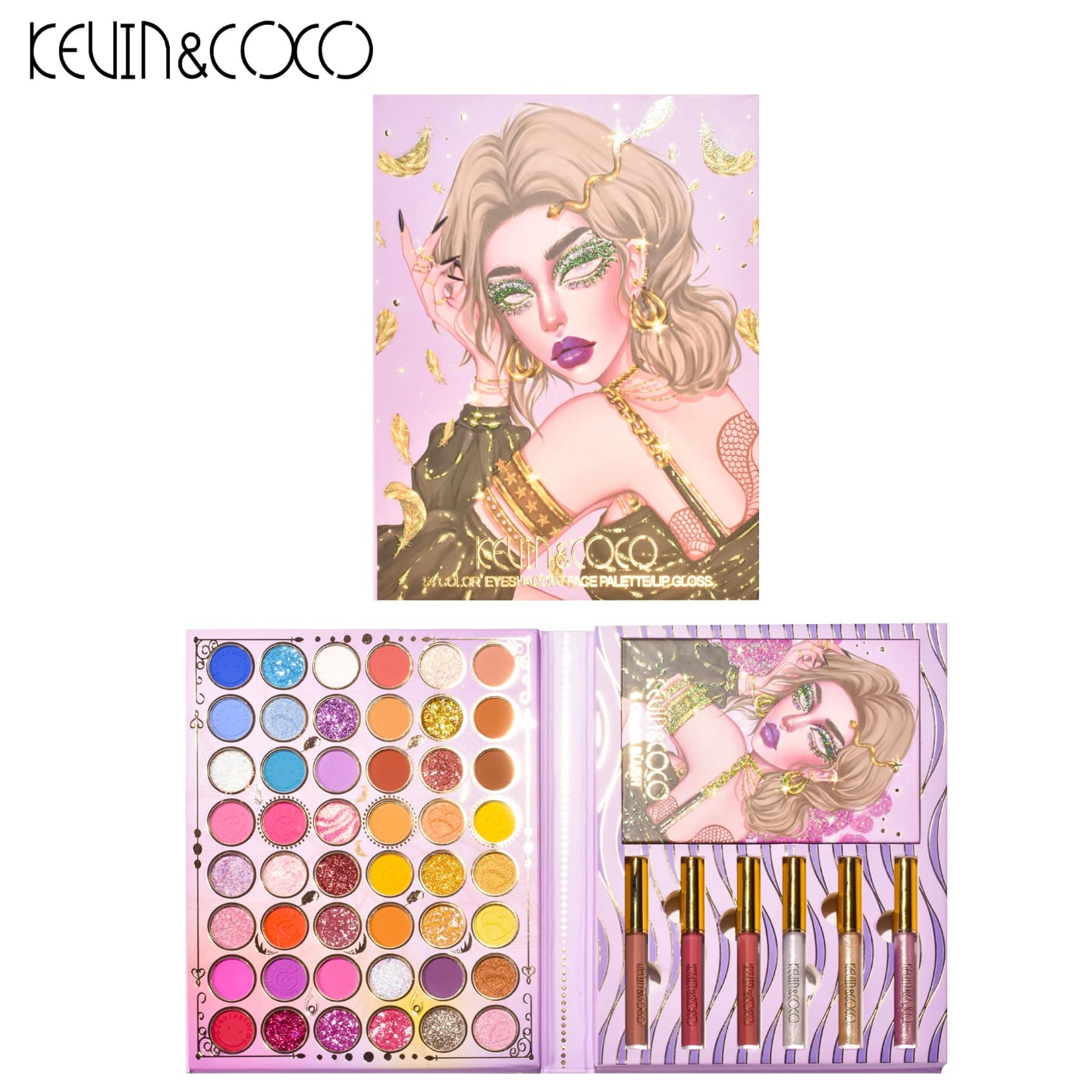 Kevin & Coco 54 Color Eyeshadow Face Palette And Lip Gloss