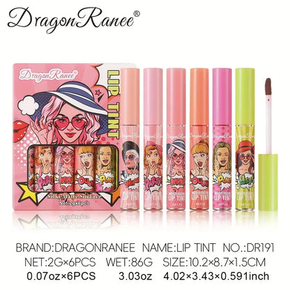 Dragon Ranee Silky Matte Surface Moisturizing Lip Tint 6Pcs Set