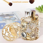 Multipurpose Round Shape Crystal And Gold Nug Pen Makeup Brush Holder