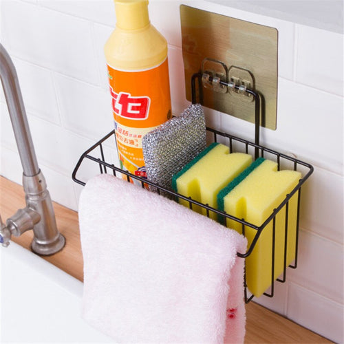 Iron Material Wall Mounted Storage Rack With Small Cleaning Cloth Hanging Capacity Storage Rack Organizer