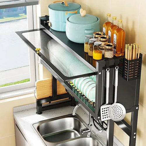 Multifunctional Kitchen Dish Kitchen Storage Shelf Metal Cabinet Door Crockery Shelf Expandable Sink Drainer