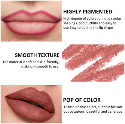 Eveline Beauty Lipstick Pencils Smooth Matte Color for All-Day Glam 12Pcs Set