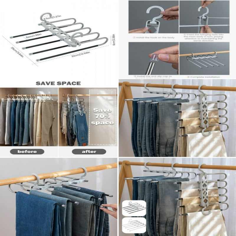 5 in 1 Multi-Layer Stainless Steel Foldable Hangers for Clothes Hanging