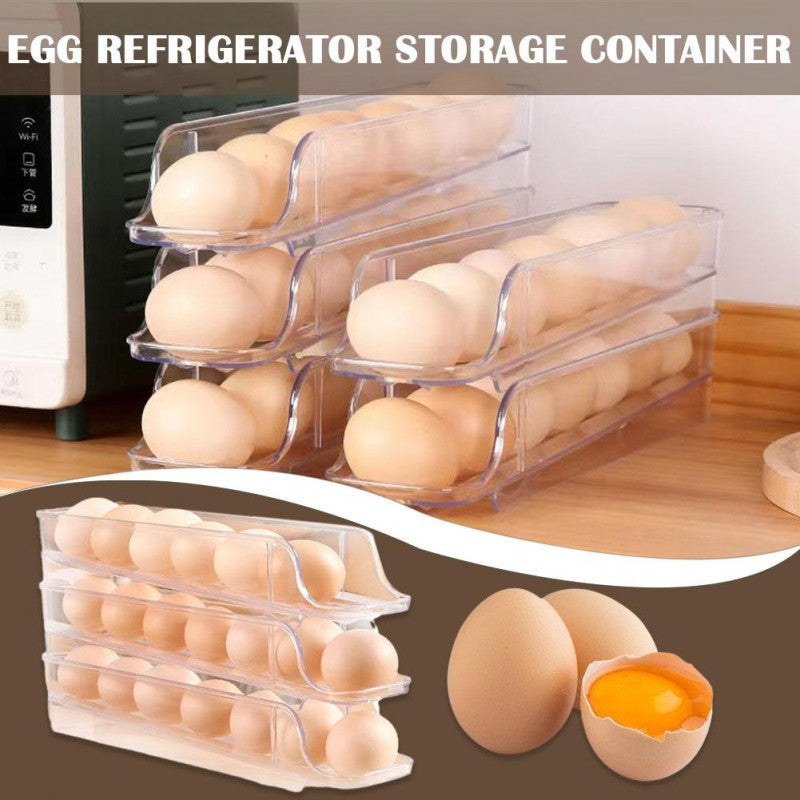 Acrylic Rolling Egg Storage Box Egg Slide Tray Dispenser Space Saving Organizer