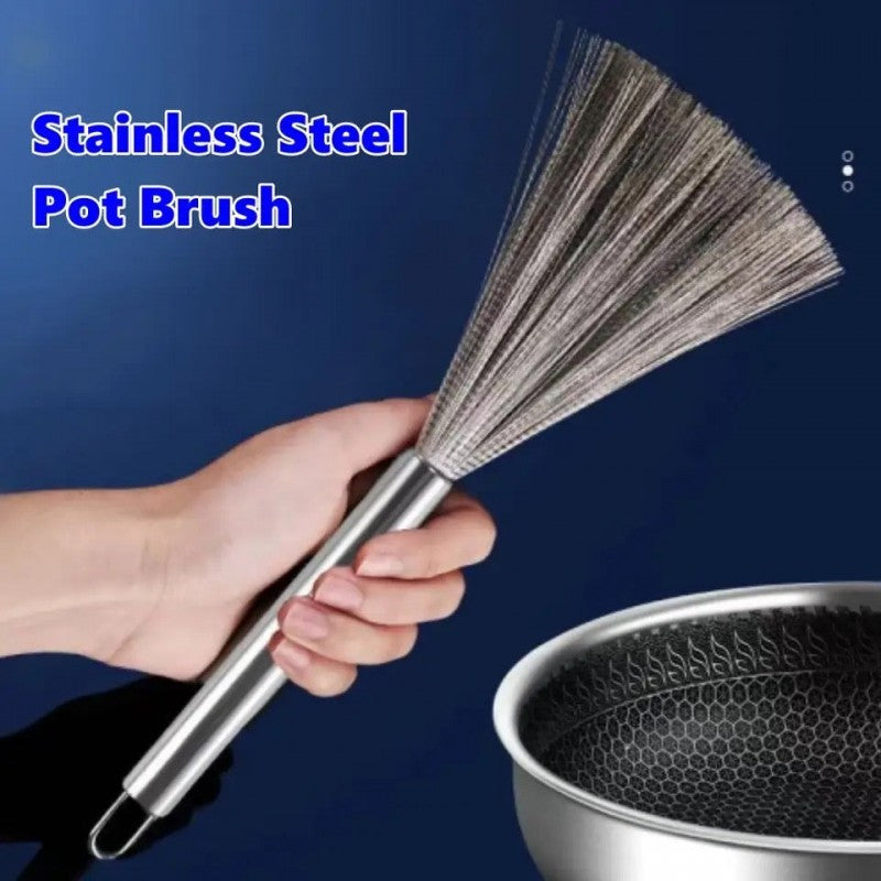 Stainless Steel Non Injurious And Non Stick Pan Long Handle Pot Cleaning Brush