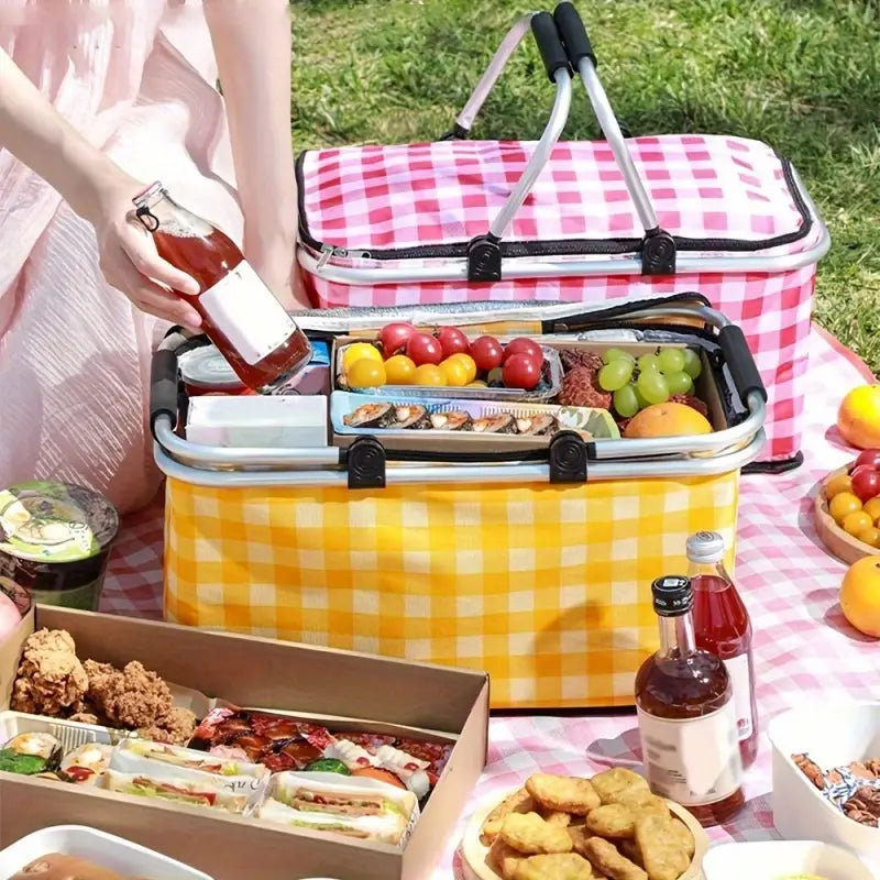 Multipurpose Portable Foldable Large Capacity Insulated Picnic Basket Bag Aluminum Cooler Bag For Outdoor Camping Travel