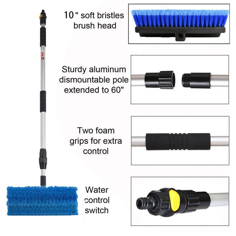 Telescopic Solar Panel Cleaning Brush With Water Switch