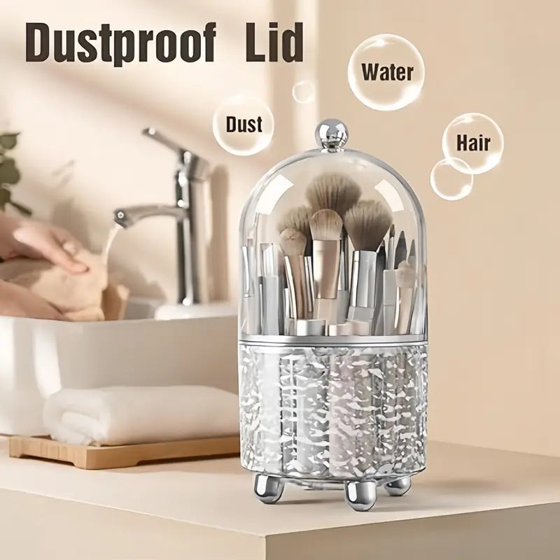 Cute Bear Head Luxury 360° Rotating Brush Holder Makeup Organizer with Dustproof Cover