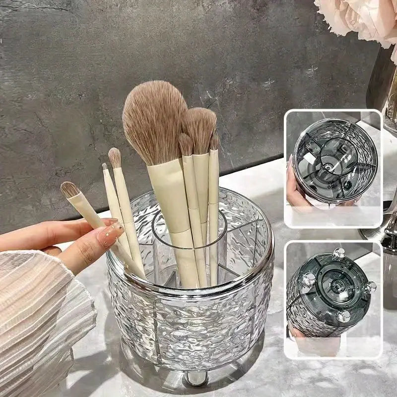 Luxury 360° Rotating Brush Holder Makeup Organizer with Dustproof Cover