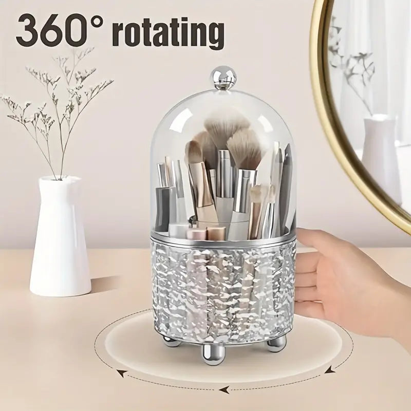 Luxury 360° Rotating Brush Holder Makeup Organizer with Dustproof Cover