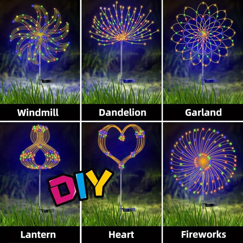 Solar Firework Light Waterproof Outdoor 8 Lighting Modes Fairy String Solar Lights Garden Decoration 200LED Warm Light